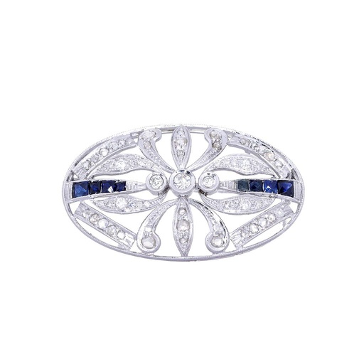 [MTR20240001362] Spilla Ciondolo - Zaffiri, diamanti taglio antico, oro 18kt