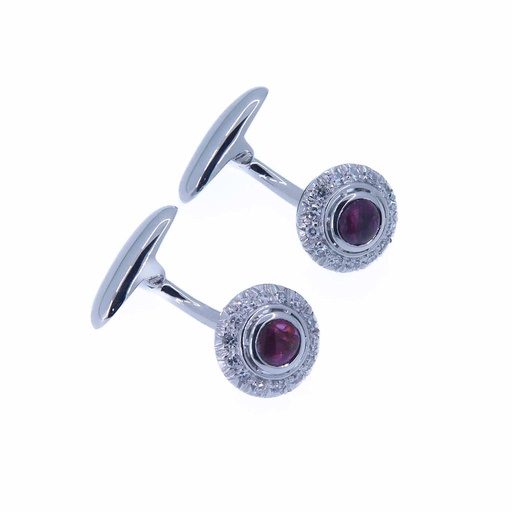 [MTR20230001007] Gemelli in oro bianco con brillanti ct. 0,38 e rubini ct. 0,80 - Gr.9,20