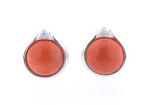[MTR20220010480] Orecchini - Corallo e brillanti, oro bianco 18 kt.