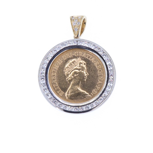 [MTR20220004553] Pendente sterlina 1976 - Brillanti 1.08ct. oro 18kt. sterlina oro 22kt.