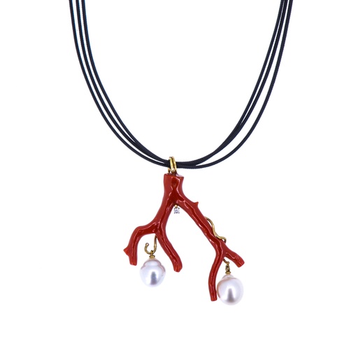 [MTR20220005539] Ciondolo Ramo di corallo e perle barocche - Brillante 0,03ct