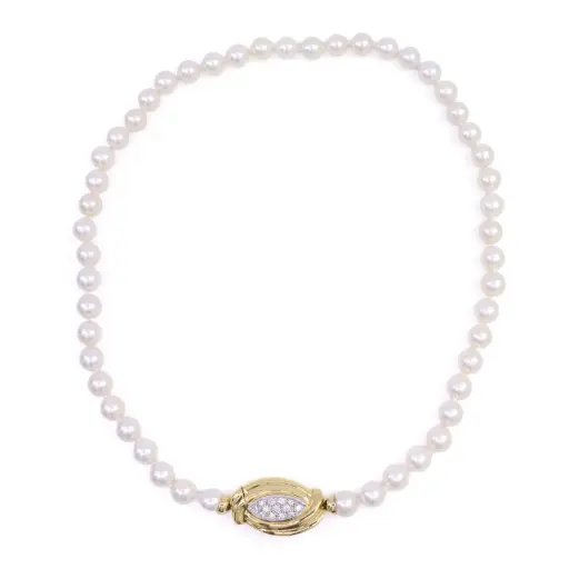 [MTR20220005221] Collana perle Mikawa - Brillanti 0,40ct. G-VS1 susta in oro 18kt di 12,90 gr