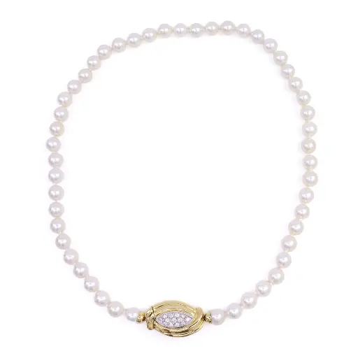 [MTR20220005221] Collana perle Mikawa - Brillanti 0,40ct. G-VS1 susta in oro 18kt di 12,90 gr