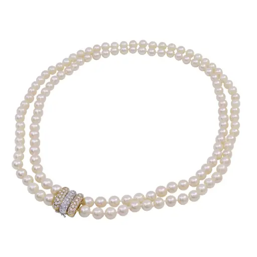 [MTR20220005221] Collana perle coltivate - Brillanti 1,62ct. susta in oro 18kt di 7,90 gr