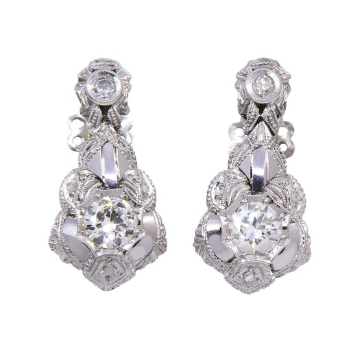 [MT32518009] Orecchini stile antico a vite - Brillanti 0,90ct H-VS, oro 18kt peso totale 5,30 gr