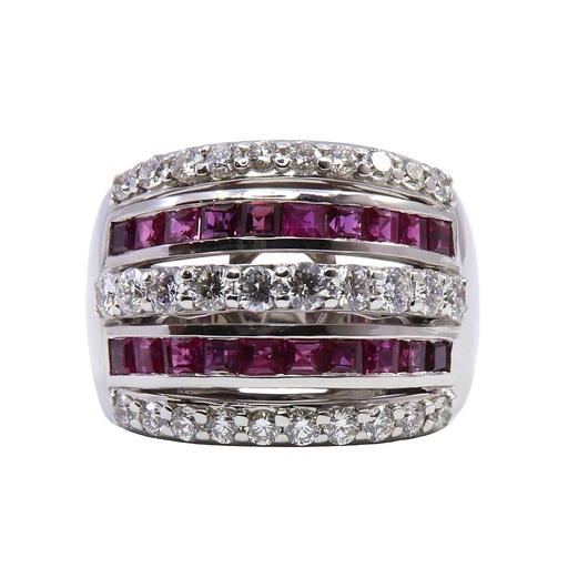 [MT32516518] Anello fascia - Rubini 1,72ct, brillanti 1,28ct G-VS1, oro bianco 18kt. peso totale 14,3gr