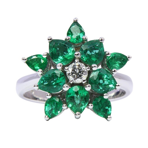 [MT32516490] Anello fiore - Smeraldi 2,18ct, brillante 0,18ct, F/G-VS1 in oro 18kt, peso totale 6,3gr