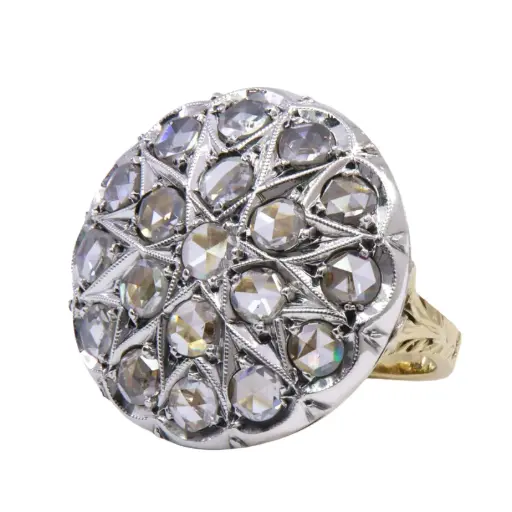 [MT32526941] Anello stile antico - oro bianco 9kt e oro giallo 18kt con rose di diamante taglio coronè