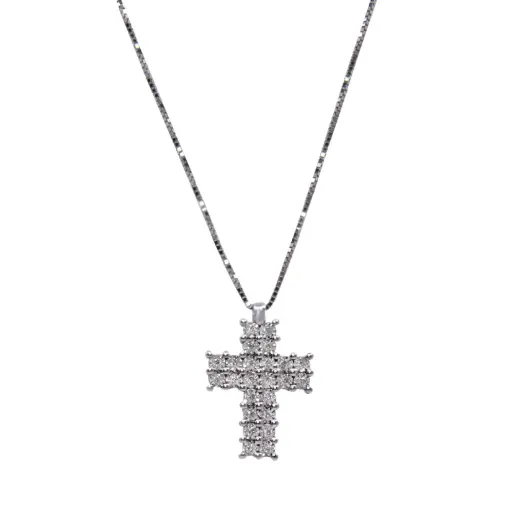 [MT32529804] Collana crocetta - Brillanti 0,08ct. G-VS1, oro 18kt. peso totale 2gr