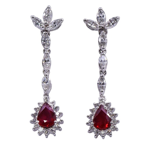 [MT32529447] Orecchini - Rubini 1,49ct. diamanti taglio "Marquise" 1,21ct. F/G-VVS, Brillanti 0,42ct. oro 18kt.