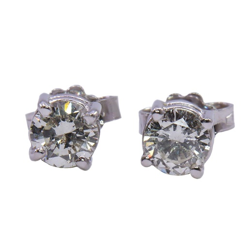 [MT32528418] Orecchini mod. punto luce in oro bianco (18 kt)con due diamanti(0.34+0.37)
