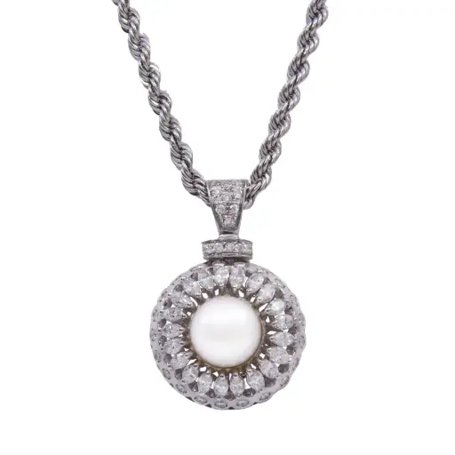 [MT32534389] Collana torchon -  Perla e diamanti taglio marquise  2,00ct G-VS1 peso totale 17,4 gr