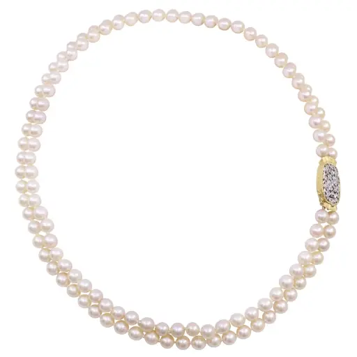 [MT32533521] Collana perle giapponesi coltivate - Chiusura in oro 18kt, brillanti 0,30ct. G-VS1