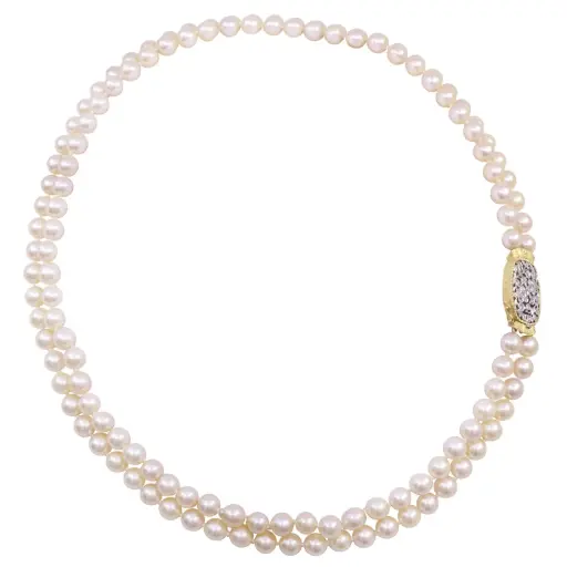 [MT32533521] Collana perle giapponesi coltivate - Chiusura in oro 18kt, brillanti 0,30ct. G-VS1