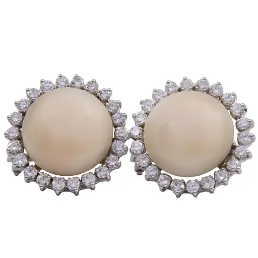 [MT32536800] Orecchini Corallo pelle d'angelo con brillanti - Brillanti 1,40ct. G-VS1, oro 18kt