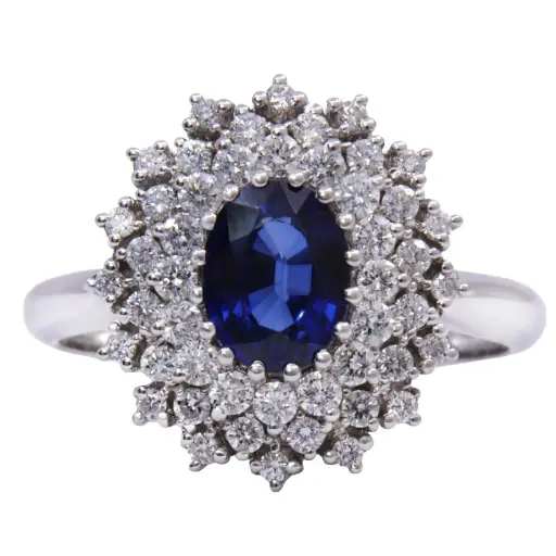 [MT32540545]  Anello - Zaffiro 1,20ct. brillanti 0,60ct. F/G-VS1 in oro 18kt. 4,9gr