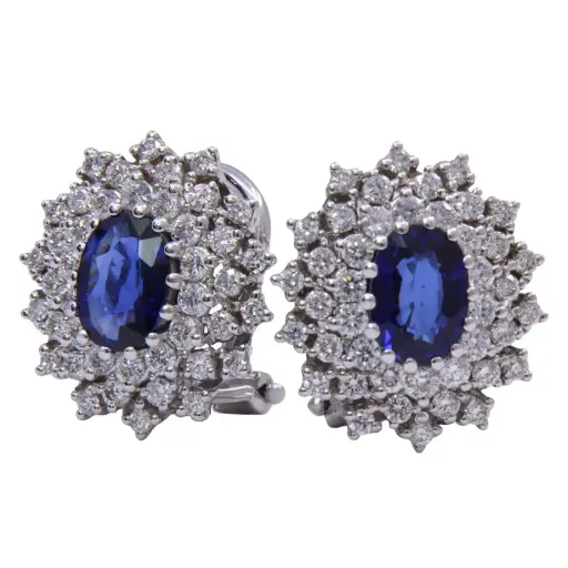 [MT32540559] Orecchini - Zaffiro 0,65ct. x2, brillanti 1,00ct. F/G-VS1 in oro 18kt. 6.8gr