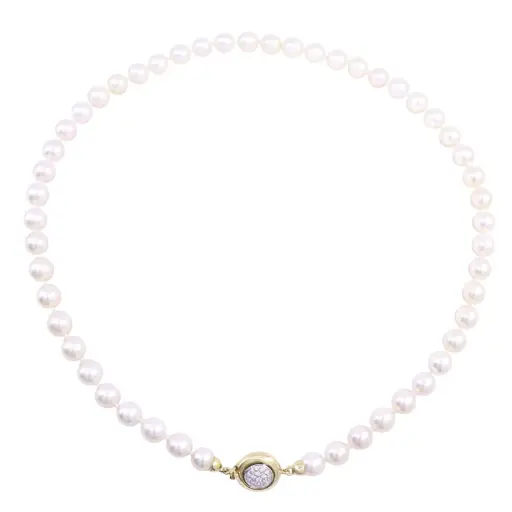 [MT32605013] Collana perle giapponesi - Brillanti 0,40ct. susta in oro 18kt di 6,50 gr