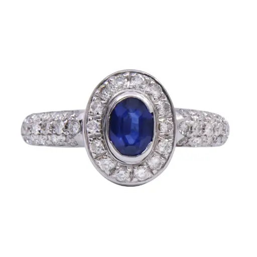 [MT32609444]  Anello - Zaffiro 0,50ct. brillanti 0,35ct. G-VS1 in oro 18kt. 5,0gr