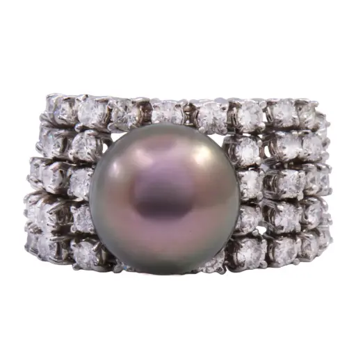 [MT32610711]  Anello perla Tahiti - Brillanti 1,80ct. G-VS1 in oro 18kt. peso totale 12,6gr