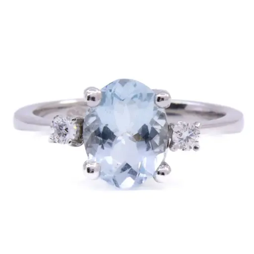 [MT32616367]  Anello - Acquamarina 1,30ct. brillanti 0,06ct. G-VS1 in oro 18kt. 3,10g