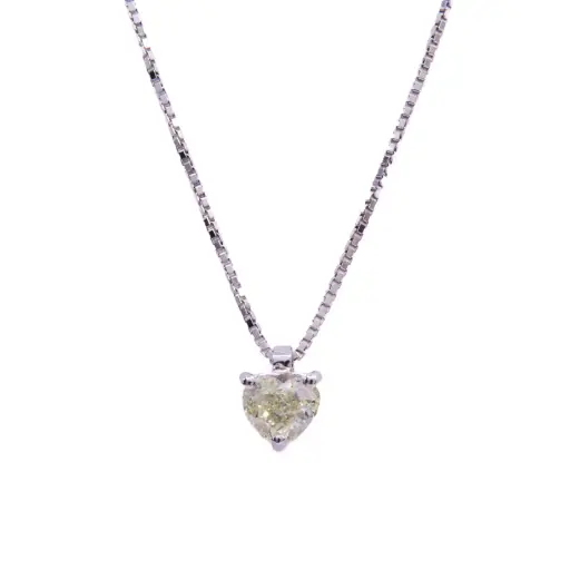[MT32616535] Collana punto luce cuore - Brillante 0,0,84ct, Light yellow purezza SI2, oro 18kt,certificato IGI 