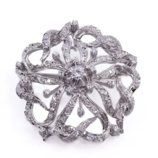 [MT32617704] Spilla - Oro bianco18kt. diamanti 0,20+0,40ct. peso totale 14,10gr