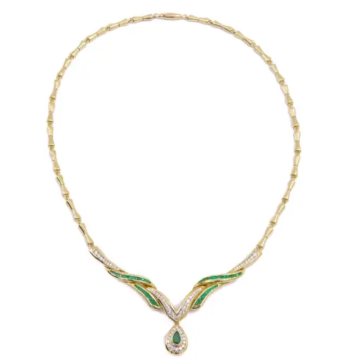 [MT32618817]  Girocollo: Brillanti 0,80ct. H-VS1, Smeraldi 1,00ct. peso totale 36,90gr. oro 18kt.