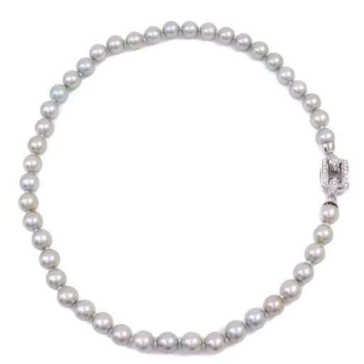 [MT32618999] Collana perle grigie - Brillanti 0,40ct. susta in oro 18kt di 8,20gr