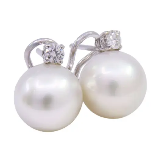 [MT32620973] Orecchini con perle coltivate australiane - Brillanti 0,50ct. oro 18kt. peso totale 13,50gr.