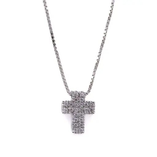 [MT32622114] Collana con crocetta - Brillanti 0,18ct. G-VS1, oro 18kt. peso totale 3,80gr