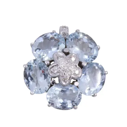 [MT32622457] Pendente fiore - Acquamarina 4,50ct. brillanti 0,13ct. G-VS1 oro 18kt.