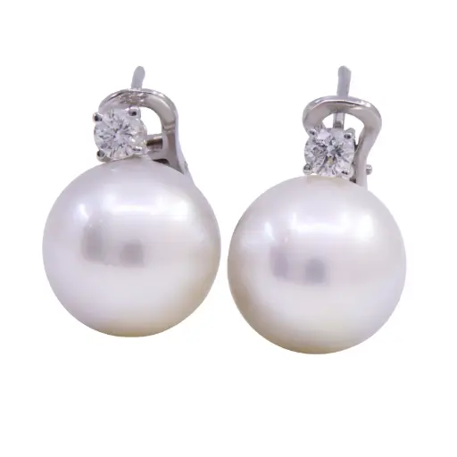 [MT32623101] Orecchini con perle coltivate australiane - Brillanti 0,34ct. oro 18kt.