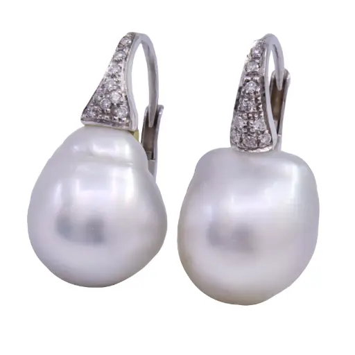 [MT32623108]  Orecchini perle barocche - Brillanti 0,09ct. oro 18kt.