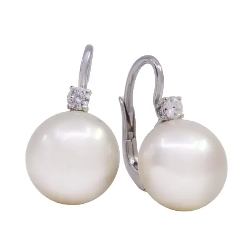 [MT32625334]  Orecchini con perle naturali - Brillanti 0,10ct. oro 18kt.