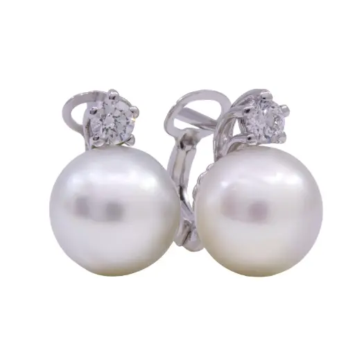 [MT32626363] Orecchini con perle coltivate giapponesi - Brillanti 0,36ct. G-VS1 oro 18kt.