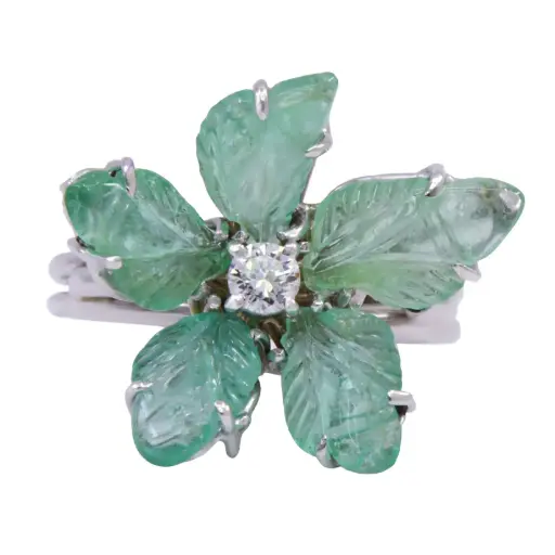 [MT32627588] Anello fiore - Radice di smeraldo e diamanti 0,15 G-VS1 peso totale 6,10gr