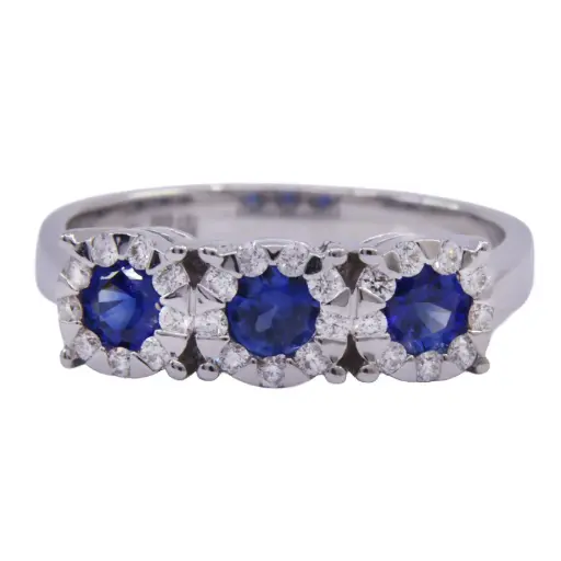 [MT32627924] Anello - Zaffiri Ceylon 0,80ct. brillanti 0,28ct. G-VS1 in oro 18kt. 3,90gr