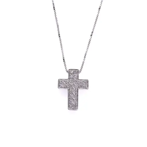 [MT32628330] Collana con crocetta - Brillanti 0,12ct. G-VS1, oro 18kt. peso totale 3,60gr
