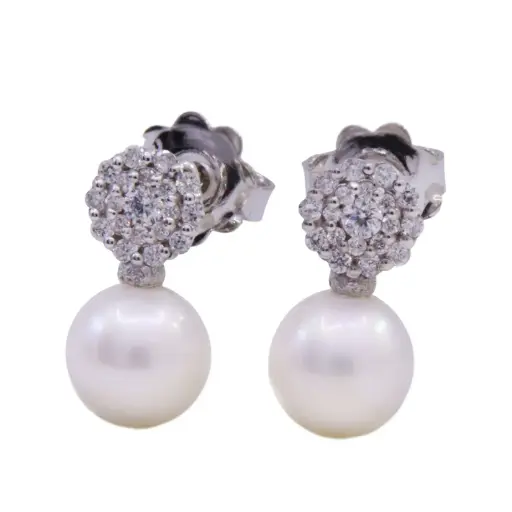 [MT32628337] Orecchini coltivate giapponesi - Brillanti 0,28ct. G-VS1 oro 18kt. peso totale 2,90gr