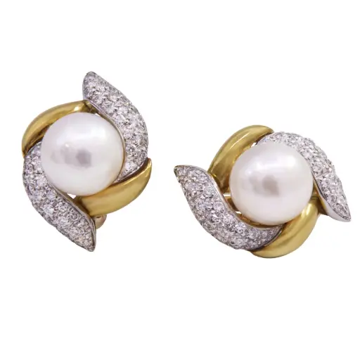 [MT32628351]  Orecchini perle Giapponesi Coltivate- Brillanti 0,67ct. G-VS1 oro 18kt. peso totale 12,70 gr