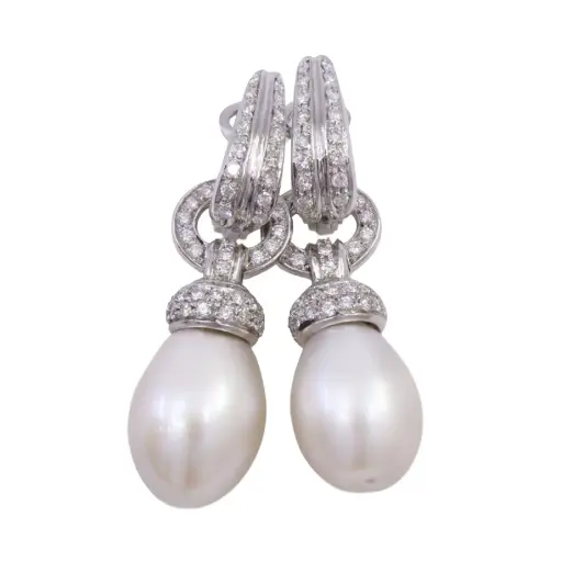[MT32628491] Orecchini Perle - Brillanti 1,00ct, G-VS1 oro 18kt. peso totale 19gr