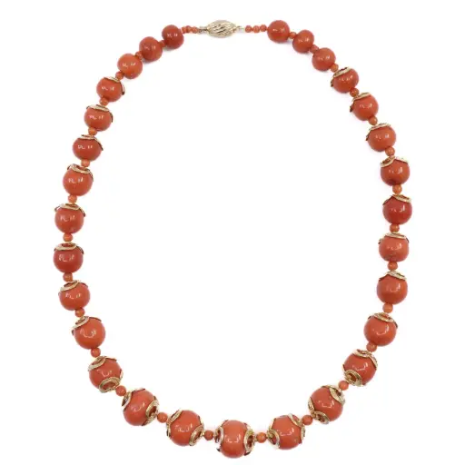 [MT32629086] Collana in corallo (grammi 101,90) - Inserti e susta in oro 18kt. (grammi 35,30)