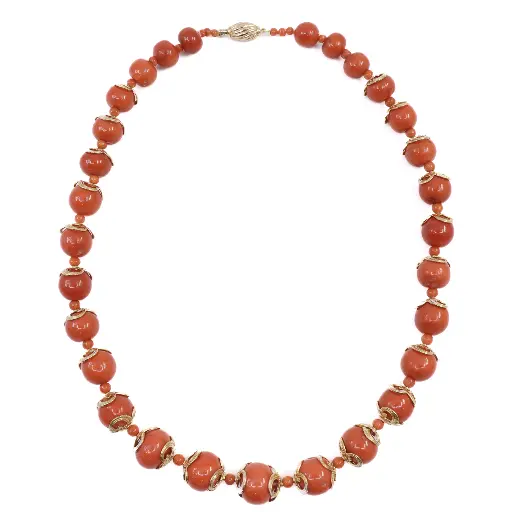 [MT32629086] Collana in corallo (grammi 101,90) - Inserti e susta in oro 18kt. (grammi 35,30)