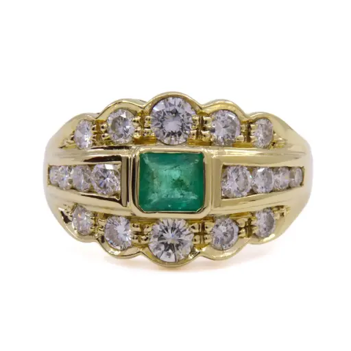[MT32630255] Anello - Smeraldo 0,60ct. brillanti 0,70ct. H-VS1, oro 18kt.