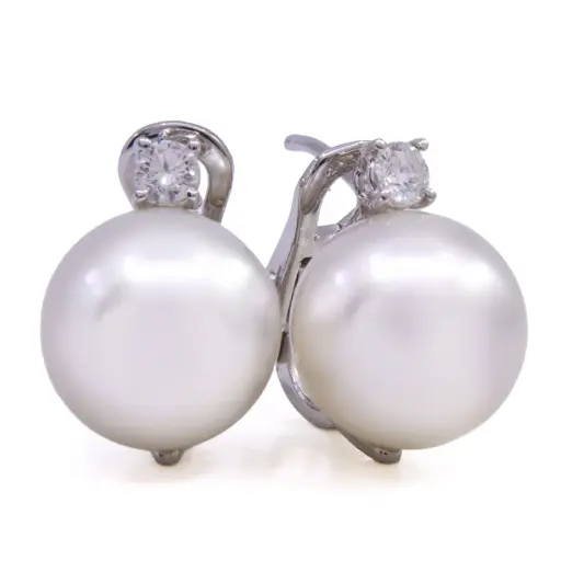 [MT32631032] Orecchini con perle coltivate giapponesi - Brillanti 0,40ct. G-VS1 oro 18kt. gr. 6,5