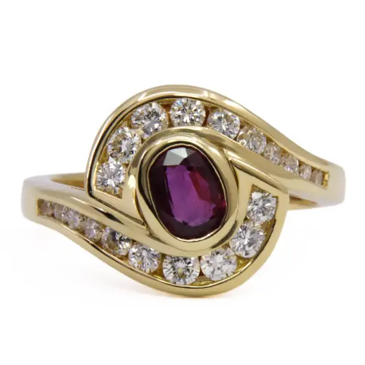 [MT32632159] Anello - Rubino 1,25ct. brillanti 0,60ct. G/H-VS in oro 18kt. 6,90gr