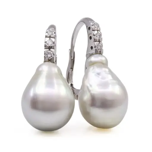 [MT32632670] Orecchini perle barocche - Brillanti 0,18ct. G-VS1 oro 18kt.