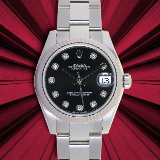 [MT32634231] Rolex Datejust ref:178274 - 31mm - Black Dial Diamonds Oyster, 18k white Gold & Steel, Full Set, ITA-2015 - our two-year warranty