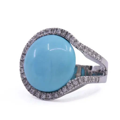 [MT32636443] Anello turchese - Brillanti 0,40ct. G-VS1 oro18kt, peso totale 12,20 gr